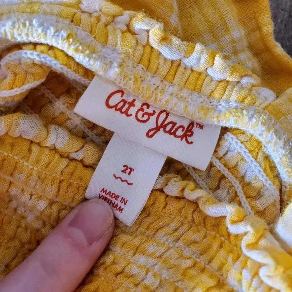 Cat & Jack Matching Yellow & White Plaid Summer Outfit Size 2T NWOT
